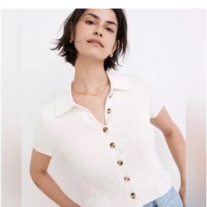 Madewell Cream Ribbed Collared Barbrook Top sz XS